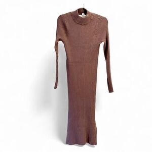 Magaschoni Brown Ribbed Knit Midi Dress (Size L)
